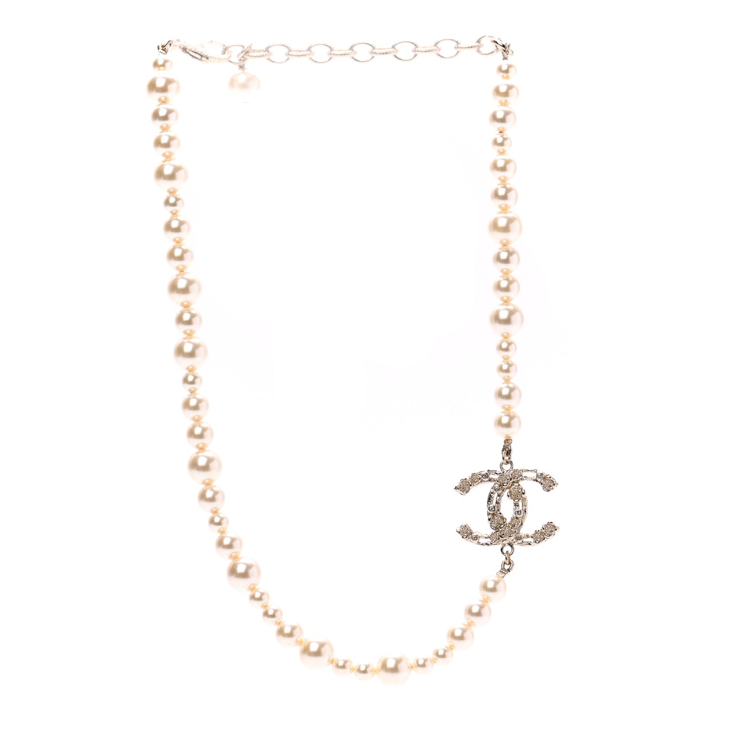 Pearl Crystal CC Camellia Short Necklace Gold