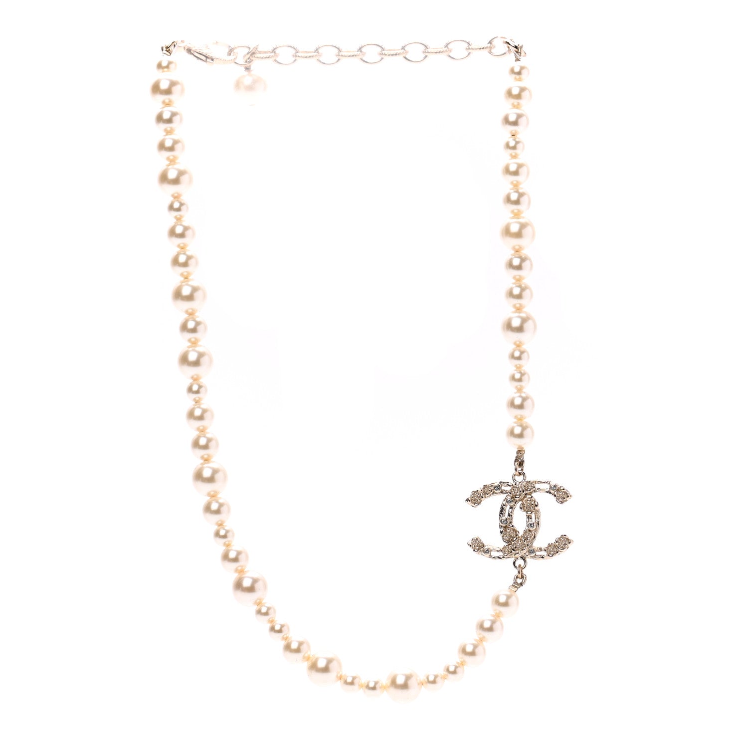 Chanel Pearl Crystal CC Camellia Short Necklace Gold 3 of 4