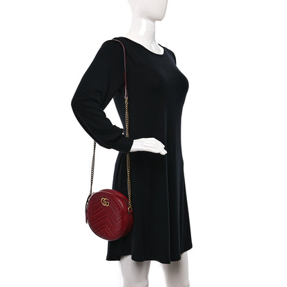 Gucci Glazed Calfskin Matelasse Heart Mini GG Marmont Round Shoulder Bag Romantic Cerise 2 of 9
