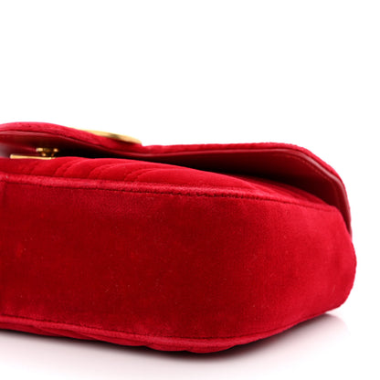 Gucci Velvet Matelasse Mini GG Marmont Shoulder Bag Hibiscus Red 10 of 10
