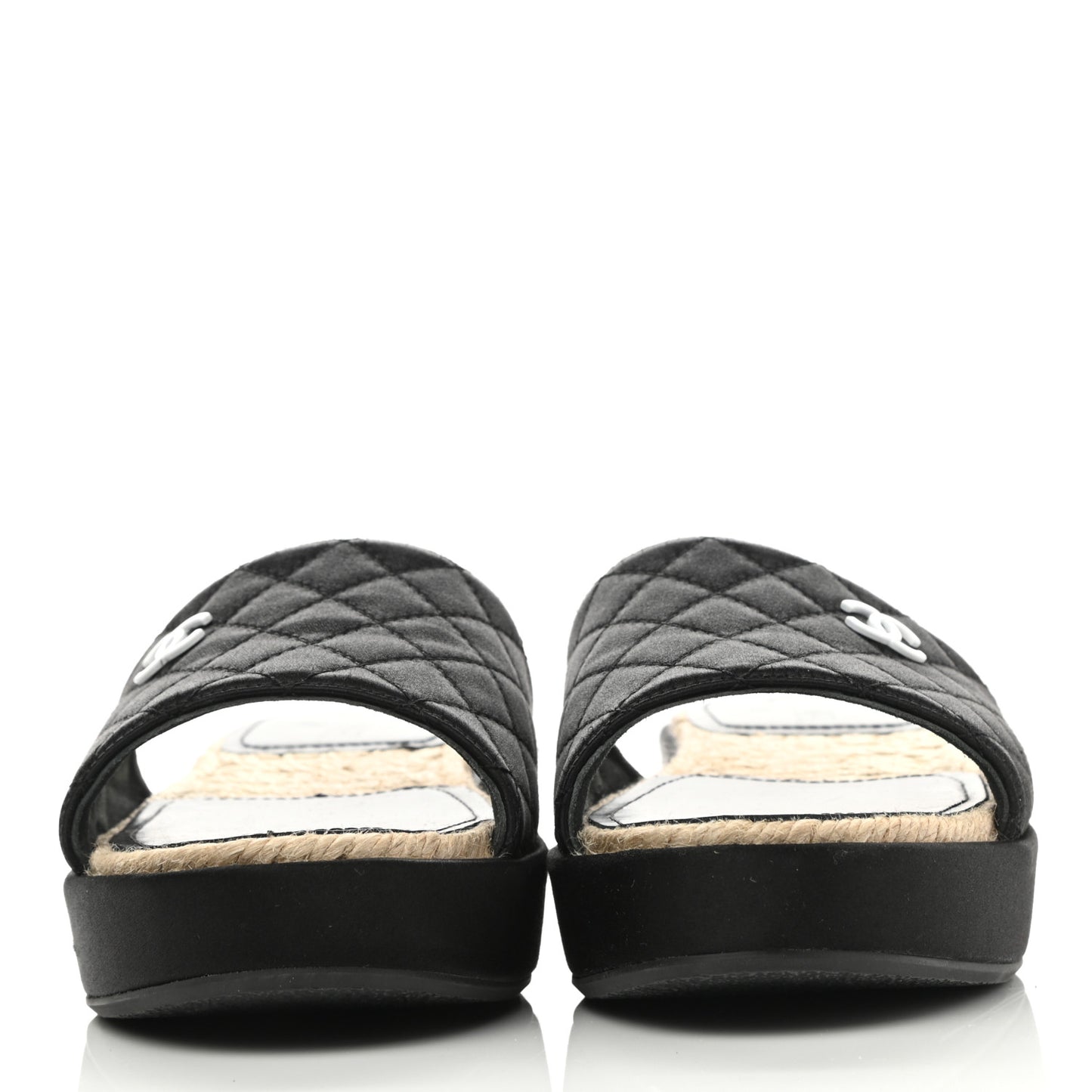 Lambskin Quilted CC Espadrille Slip On Sandals 37 Black