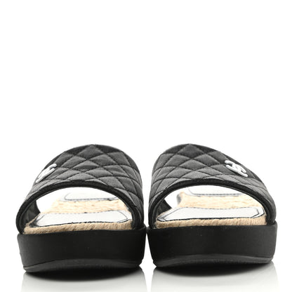 Chanel Lambskin Quilted CC Espadrille Slip On Sandals 37 Black 2 of 8