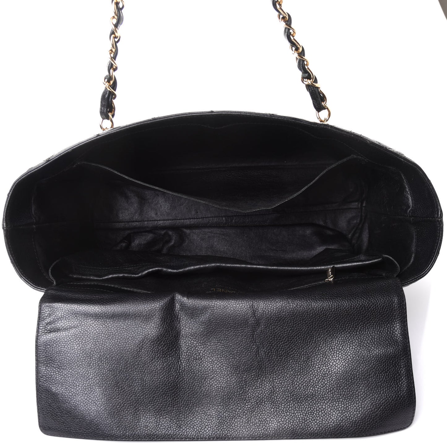 Caviar Quilted Shopping Tote Black