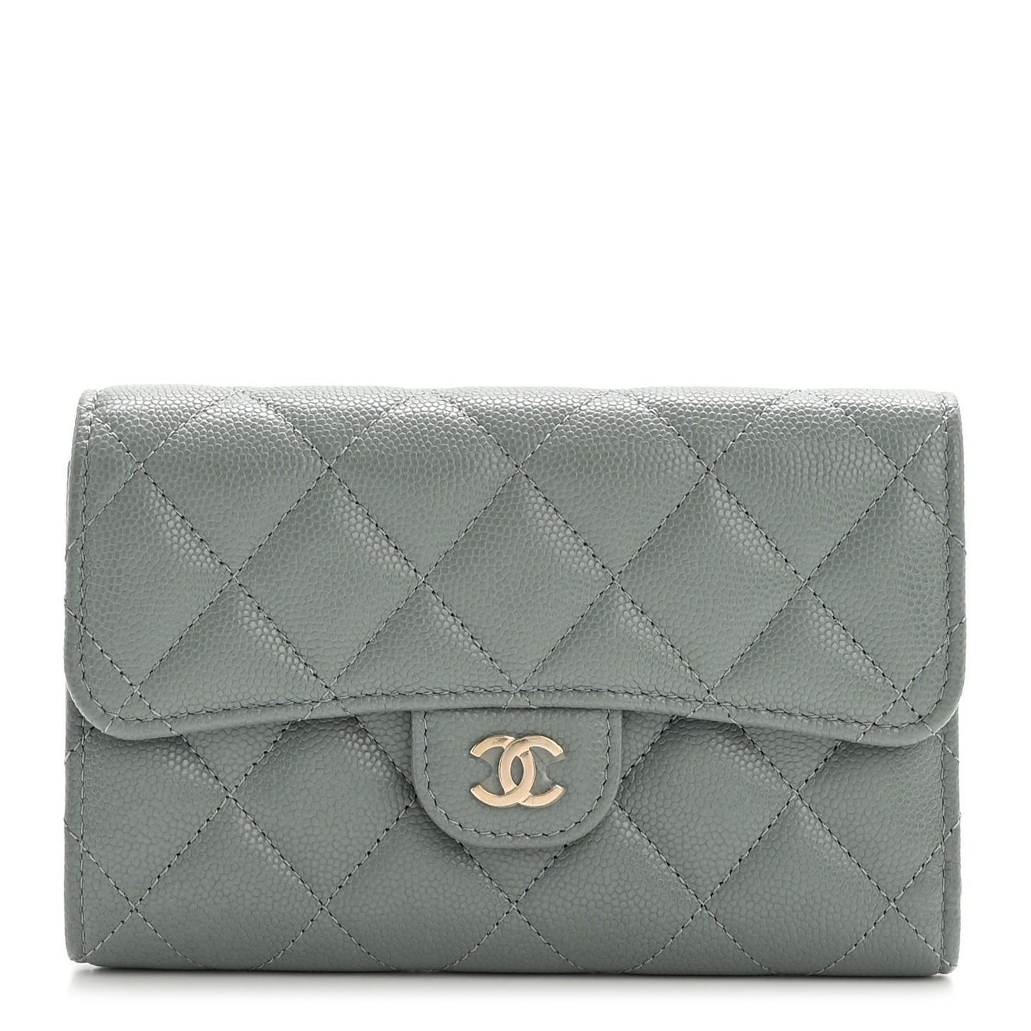 Caviar Quilted Medium Flap Wallet Light Green