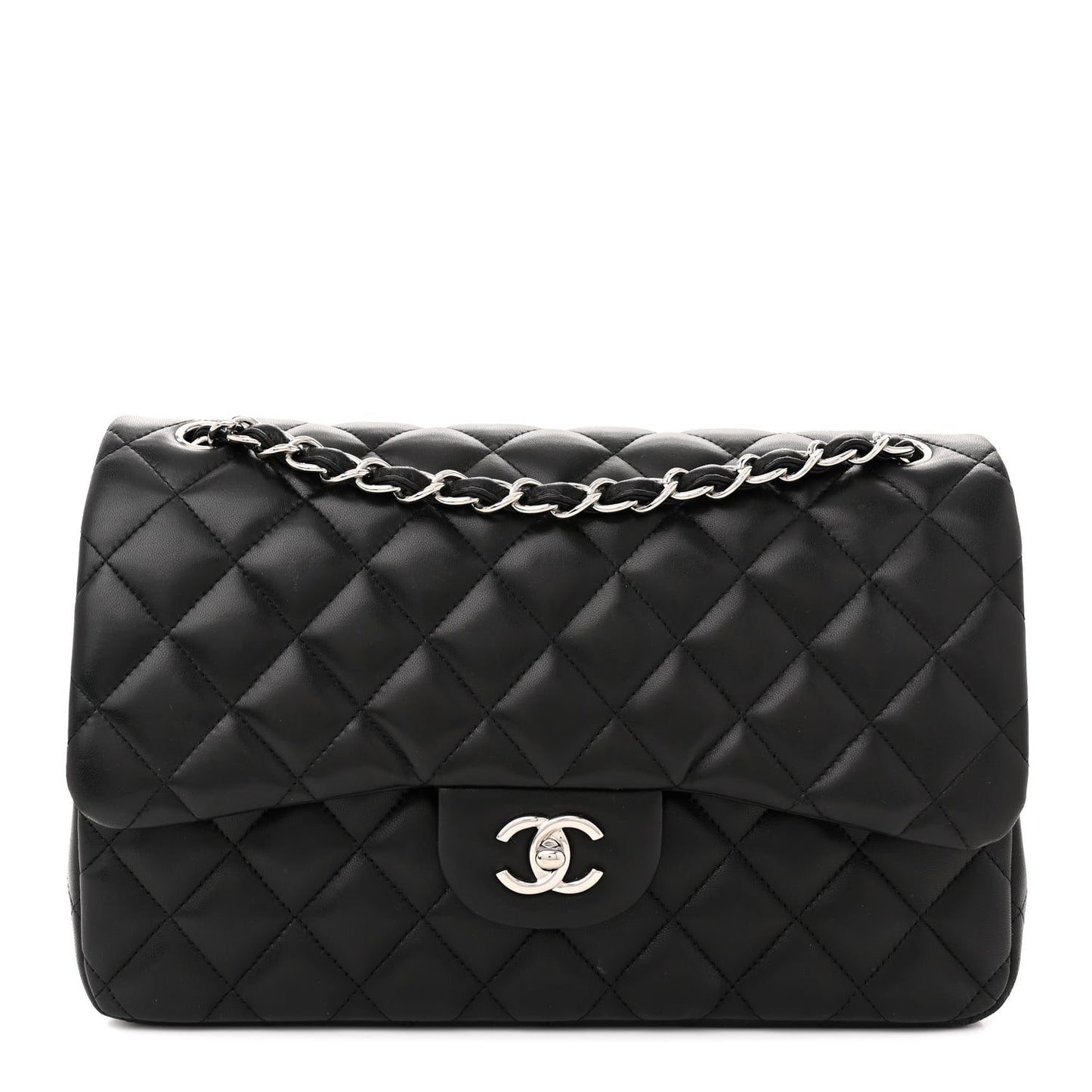 Lambskin Quilted Jumbo Double Flap Black