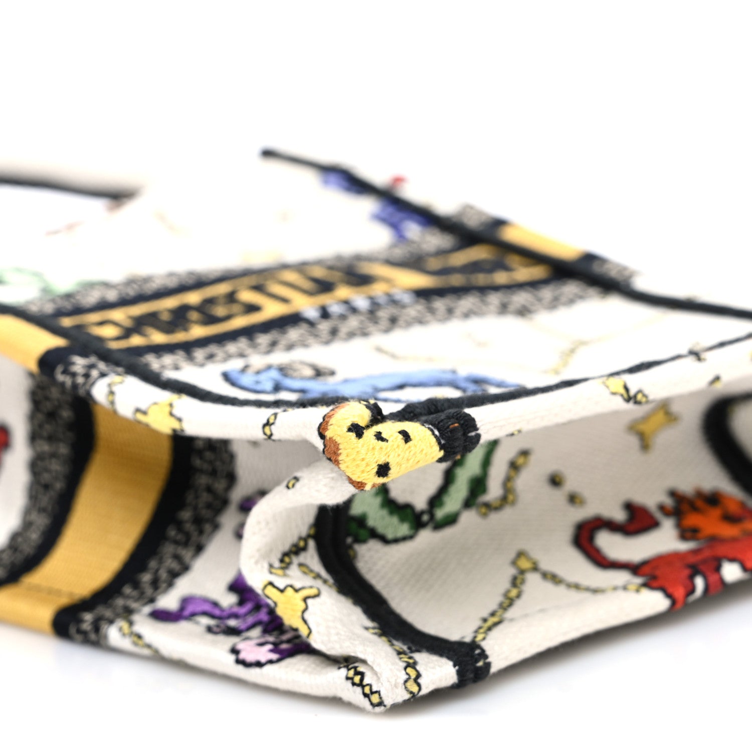 Christian Dior Canvas Embroidered Pixel Zodiac Mini Book Tote Phone Bag Latte Multicolor 9 of 10