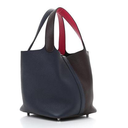 Hermes Taurillon Clemence Casaque Picotin Lock 22 MM Bleu Nuit Framboise Rouge Sellier 3 of 9