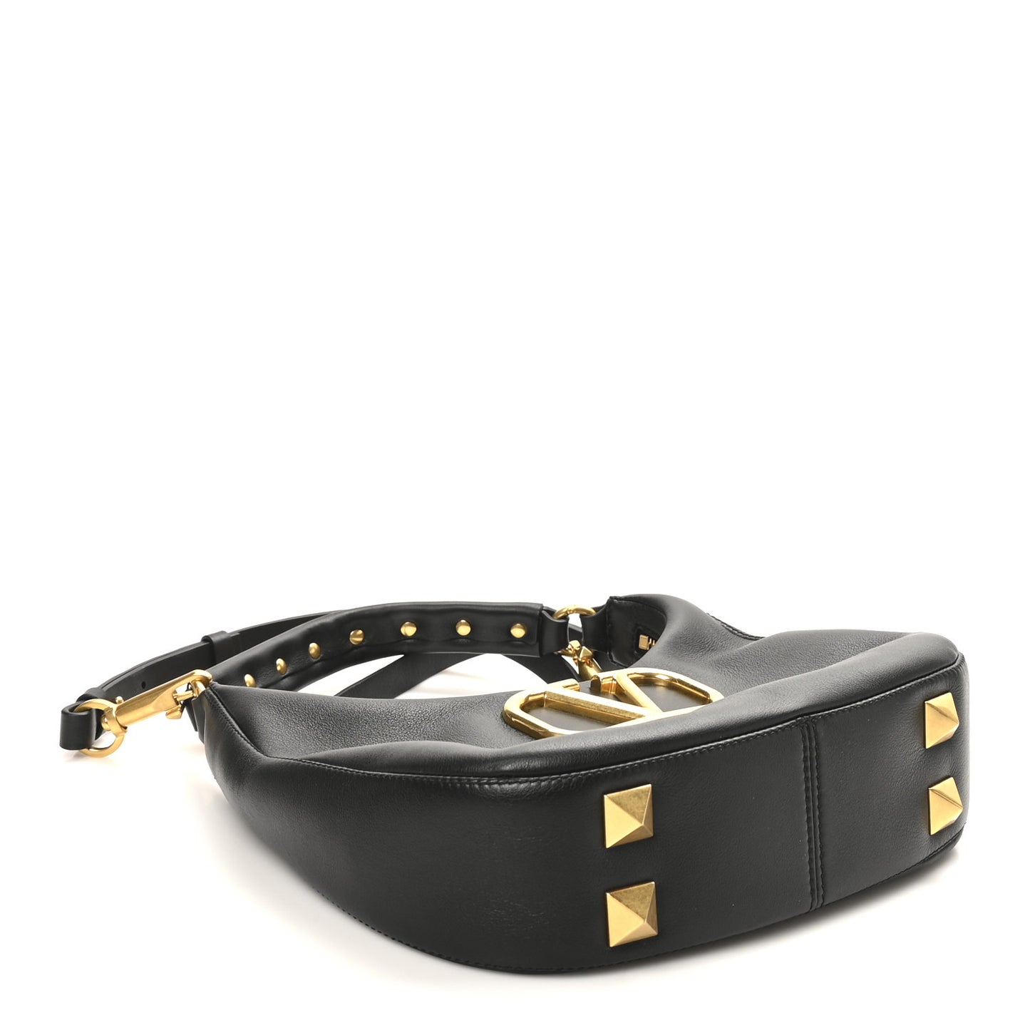Calfskin Stud Sign Zip Hobo Black
