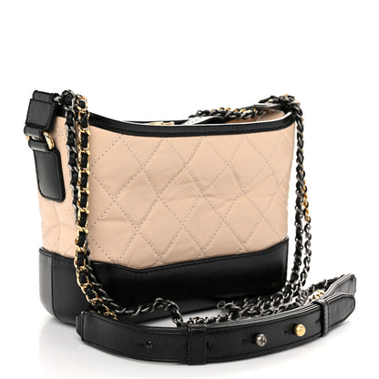 Chanel Aged Calfskin Quilted Small Gabrielle Hobo Beige Black 3 of 10