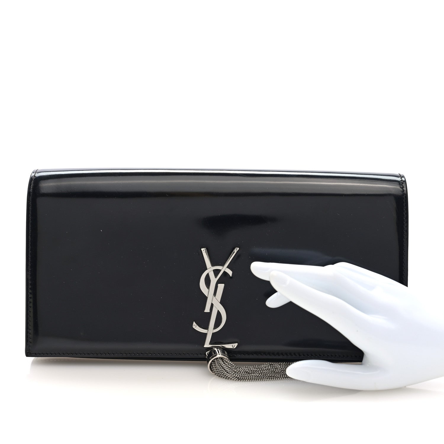 Saint Laurent Patent Cassandre Tassel Clutch Black 2 of 9