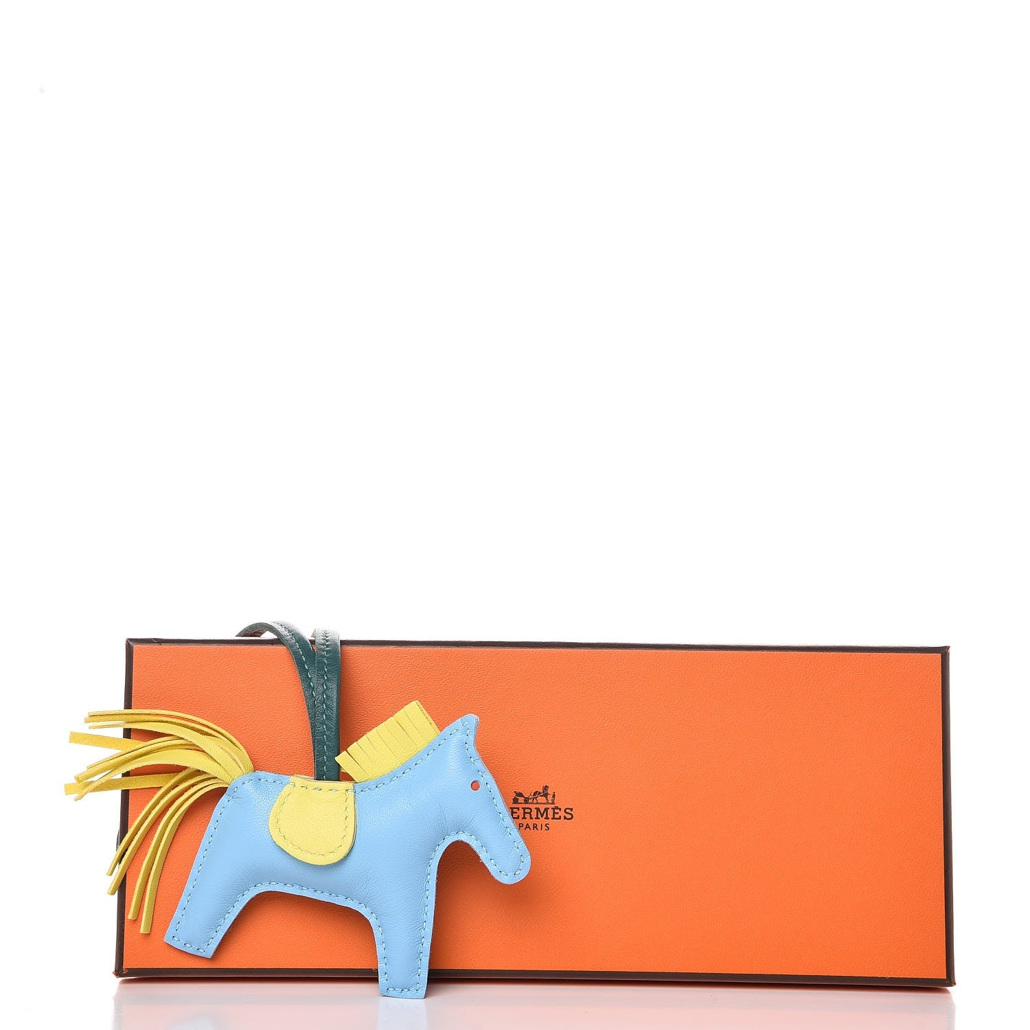 Hermes Milo Lambskin Grigri Rodeo Horse Bag Charm PM Bleu Celeste Lime Malachite 4 of 4