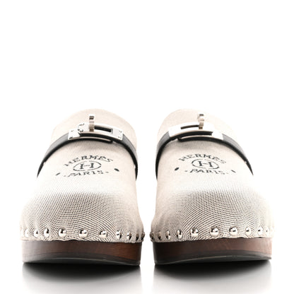 Hermes H Canvas Calfskin Carlotta Mules 39 Prunoir Black 3 of 9