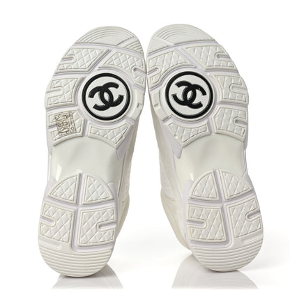 Chanel Suede Calfskin Fabric CC Sneakers 39 White 5 of 9