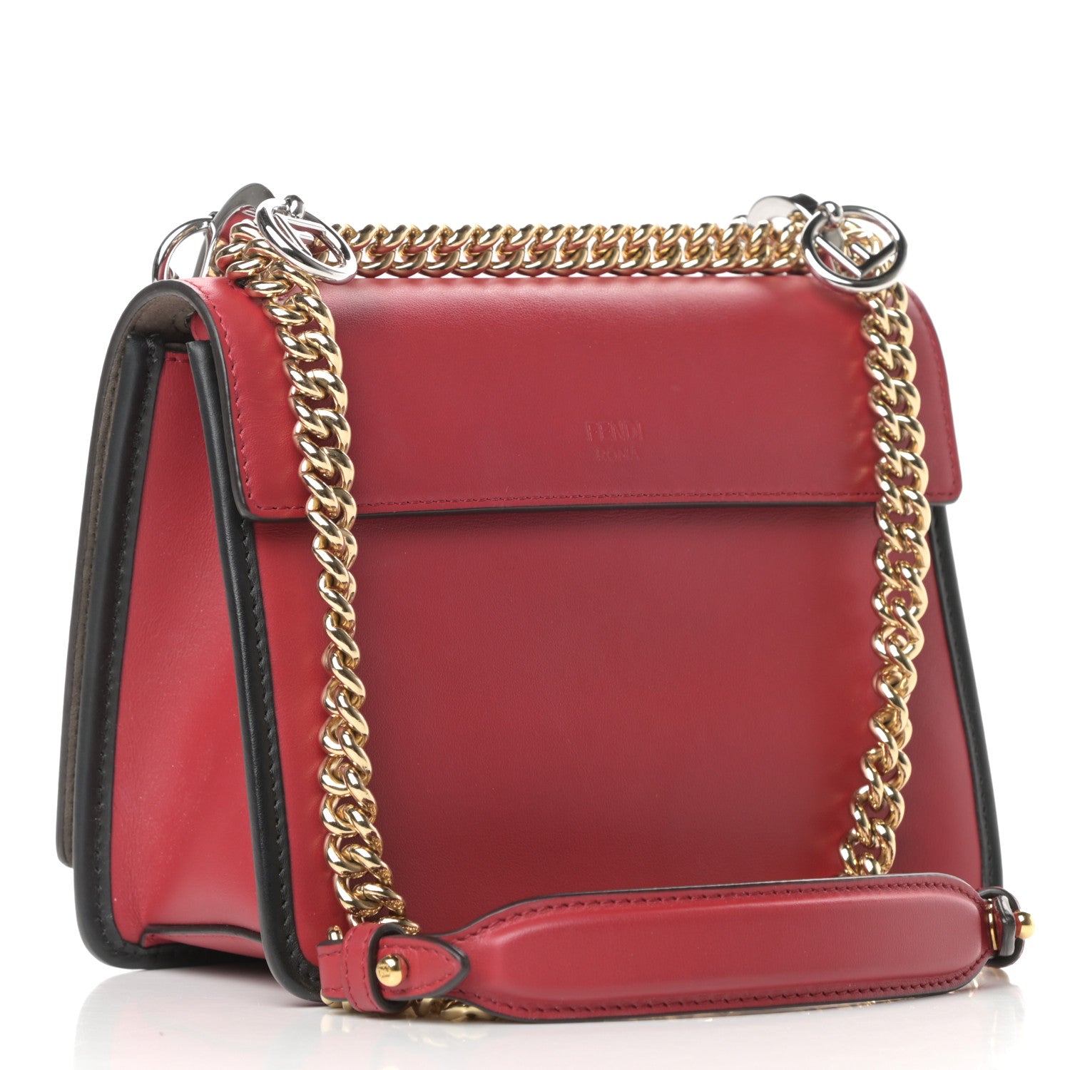 Fendi Vitello Century F is Fendi Bi-Color FF 1974 Embossed Small Kan I Shoulder Bag Fragola Maya Black 3 of 10
