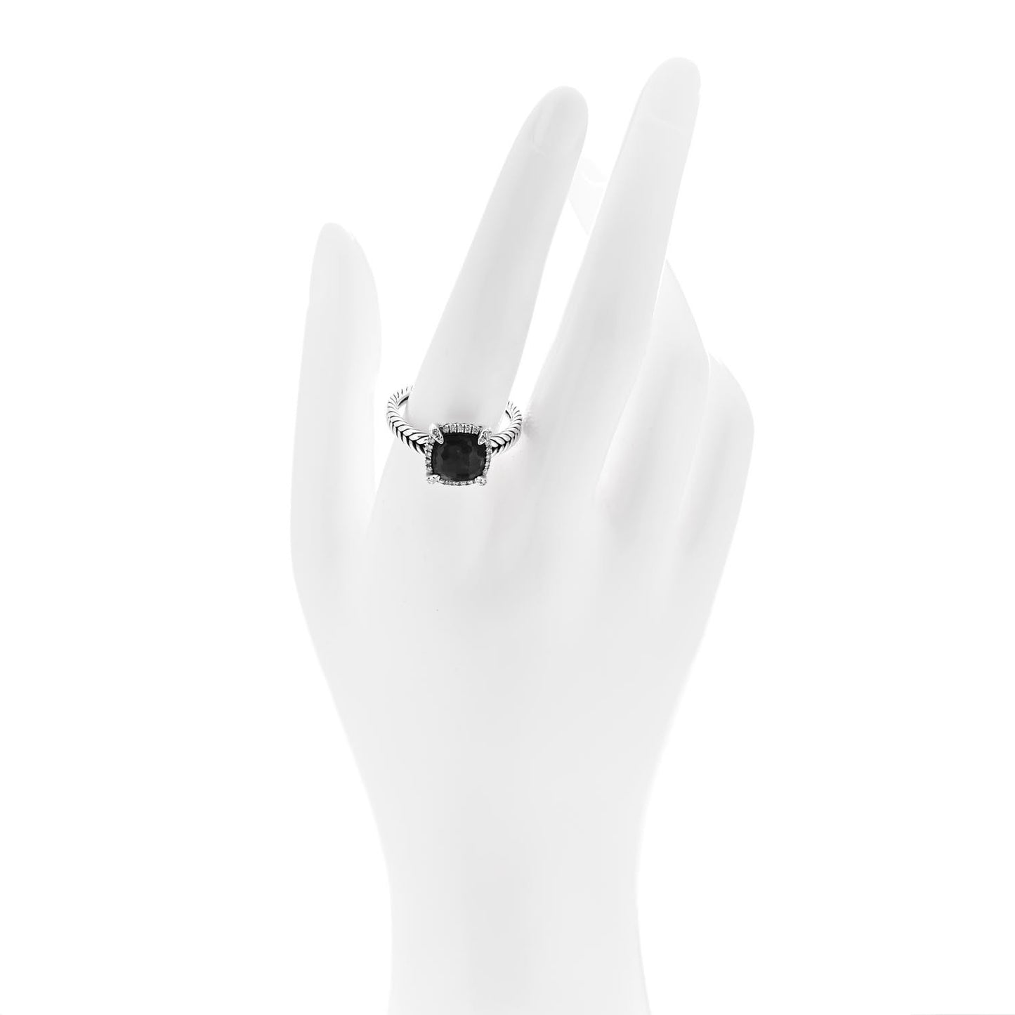 Sterling Silver Diamond Black Orchid 9mm Chatelaine Pave Bezel Ring 61 9.75