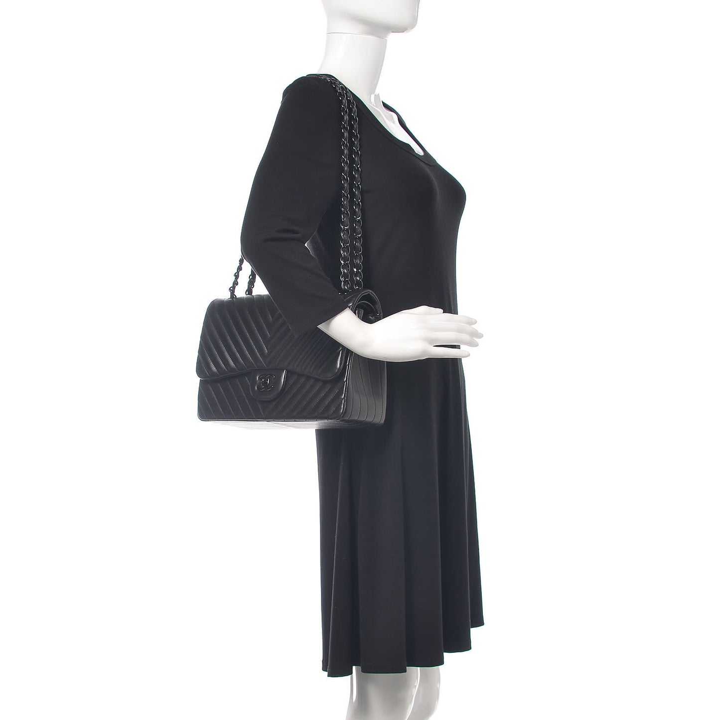 Lambskin Chevron Quilted Jumbo Double Flap So Black