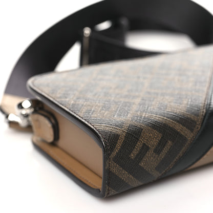 Fendi Glazed Fabric Vitello Liberty FF 1974 Diagonal Small Camera Case Tobacco Sand Black 8 of 10