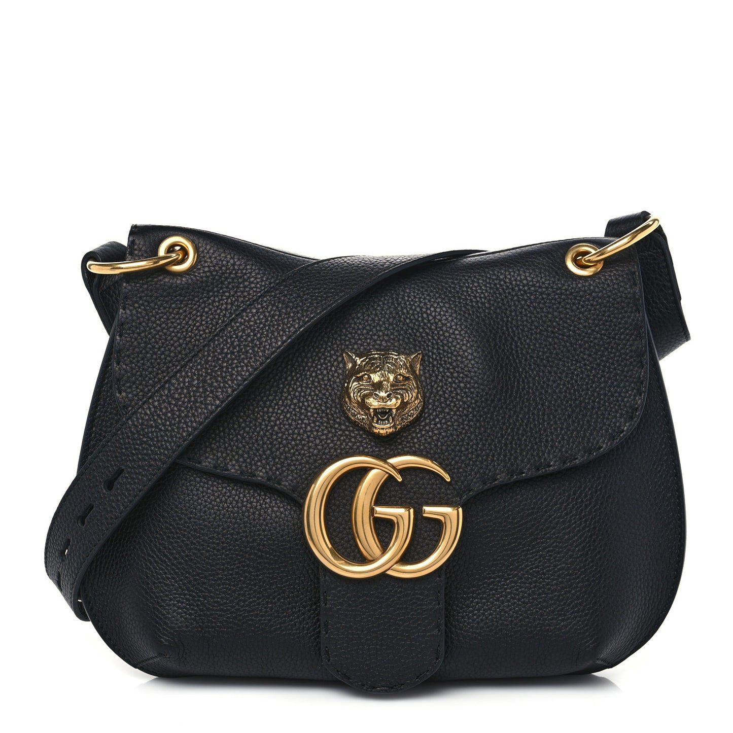 Cellarius Calfskin Feline GG Marmont Flap Shoulder Bag Black
