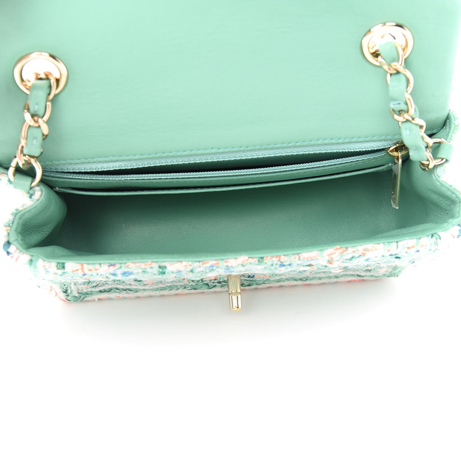 Chanel Tweed Quilted Mini Flap Green White Orange 5 of 10