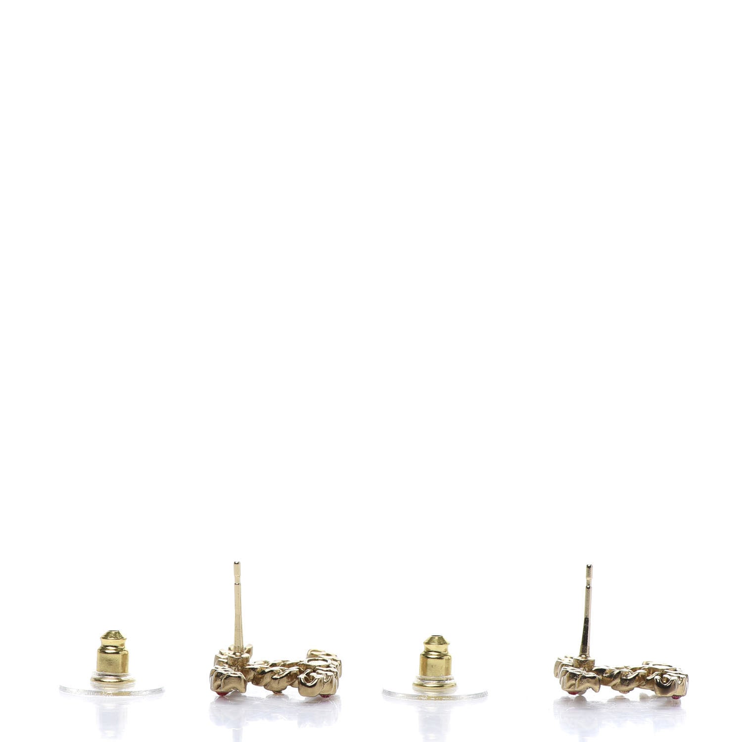 Chanel Pearl Crystal Chain Link CC Earrings Gold Red Pink Yellow 4 of 5