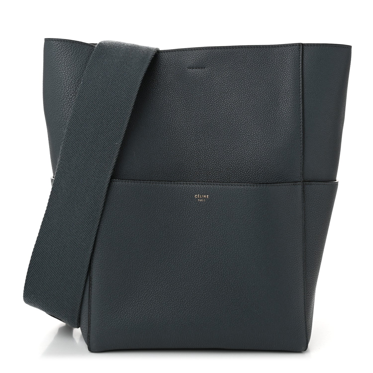 Celine Soft Grained Calfskin Sangle Bucket Bag Petrol 1 of 9