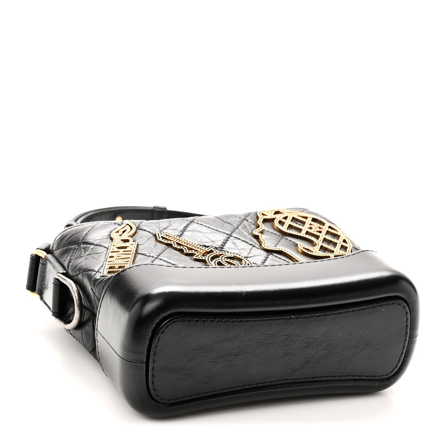 Aged Calfskin Quilted Charms Small Gabrielle Hobo Black