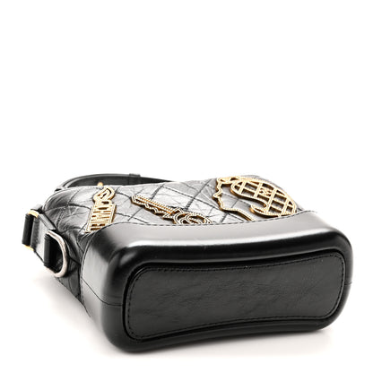 Chanel Aged Calfskin Quilted Charms Small Gabrielle Hobo Black 4 of 10