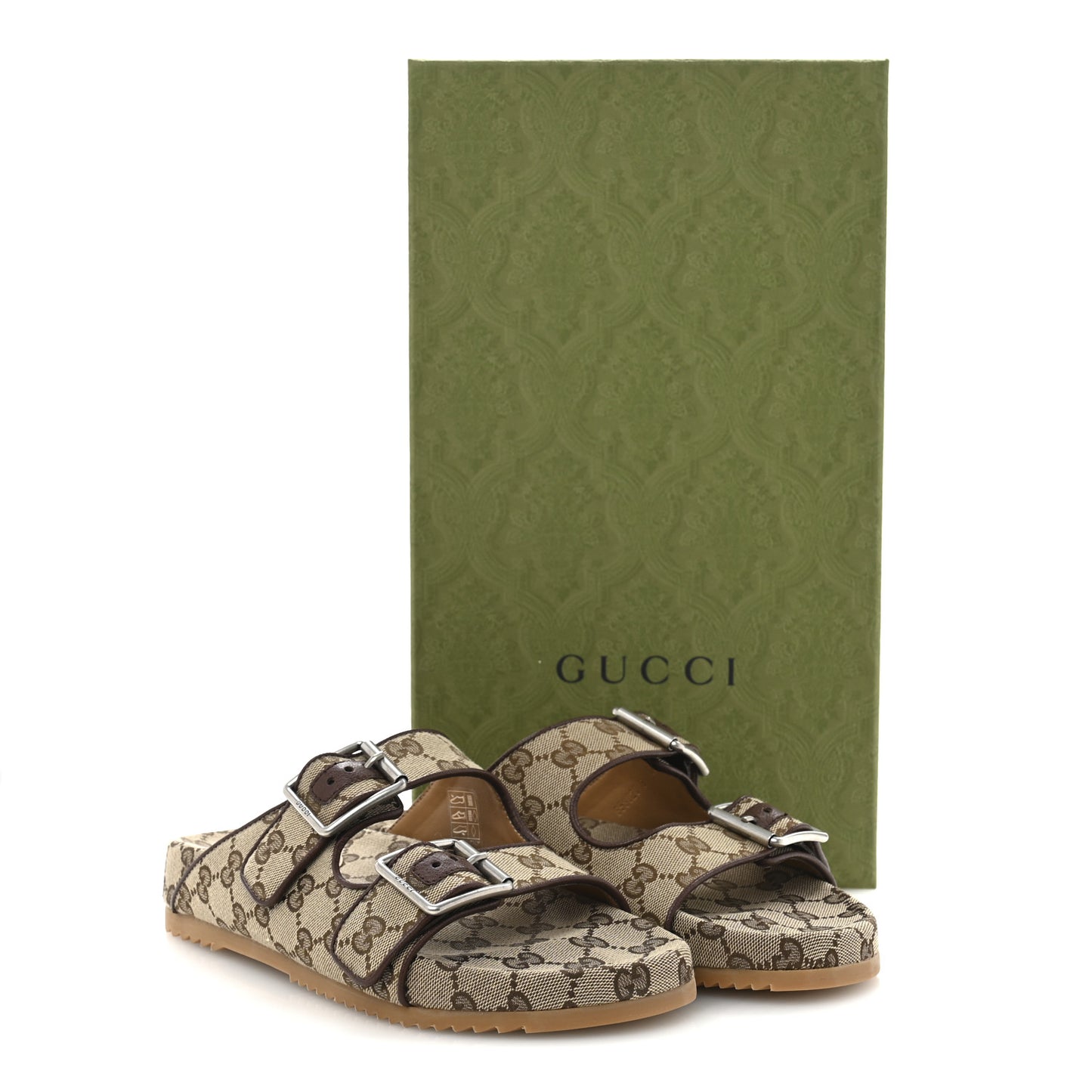 GG Monogram Lavaredo Eco Fabric Mens Slide Sandals With Straps 6 Beige Ebony Light Brown