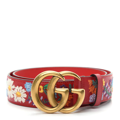Gucci Textured Calfskin Flower Embroidered Double G 40mm Belt 90 36 Hibiscus Red 1 of 6