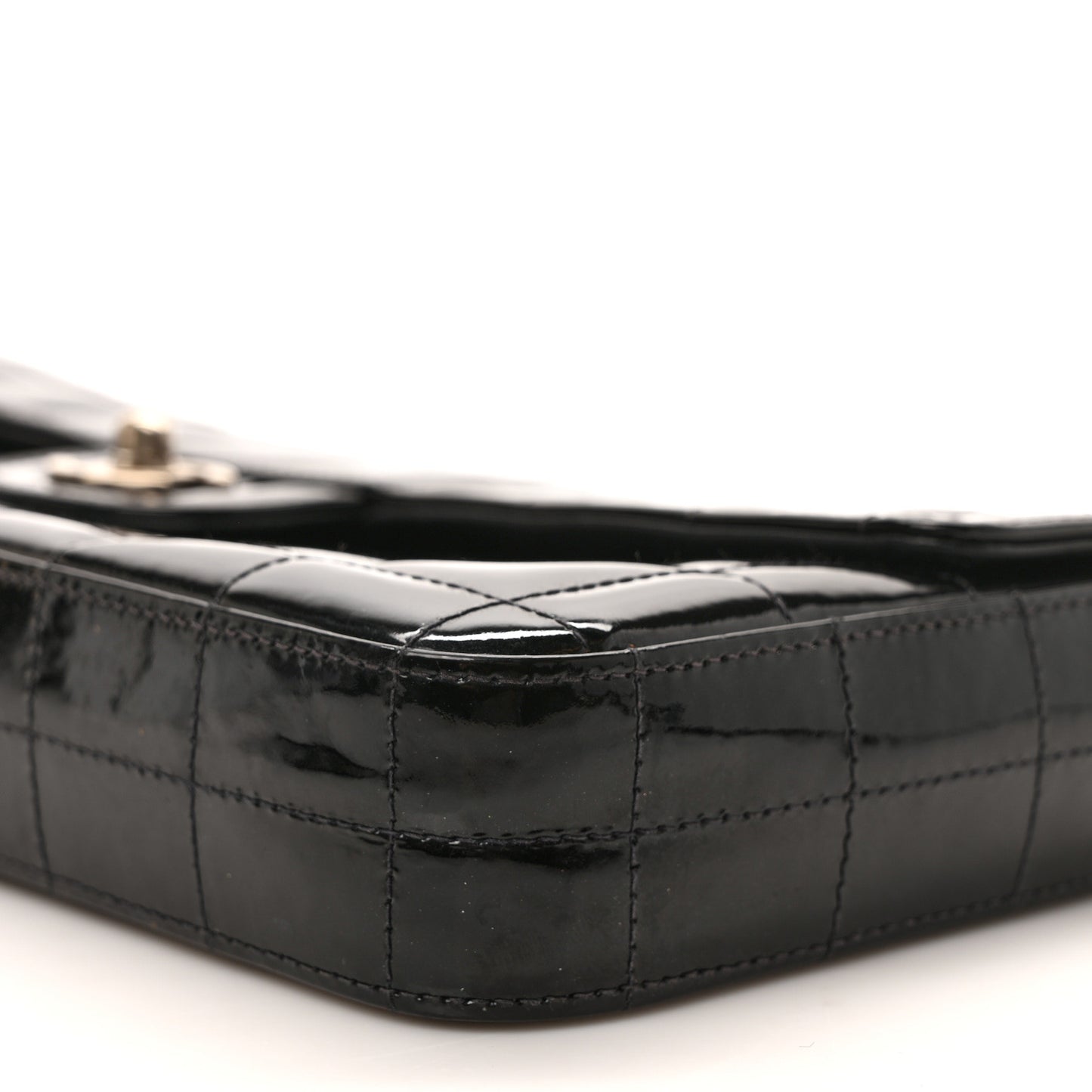 Patent Quilted East West Chocolate Bar Flap Black