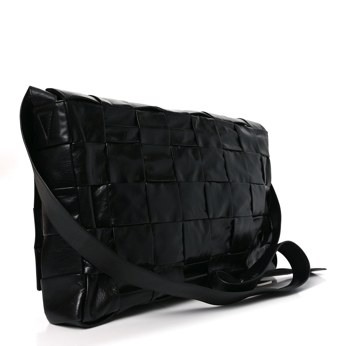 Paper Calfskin Maxi Intreccio Large Cassette Crossbody Bag Black