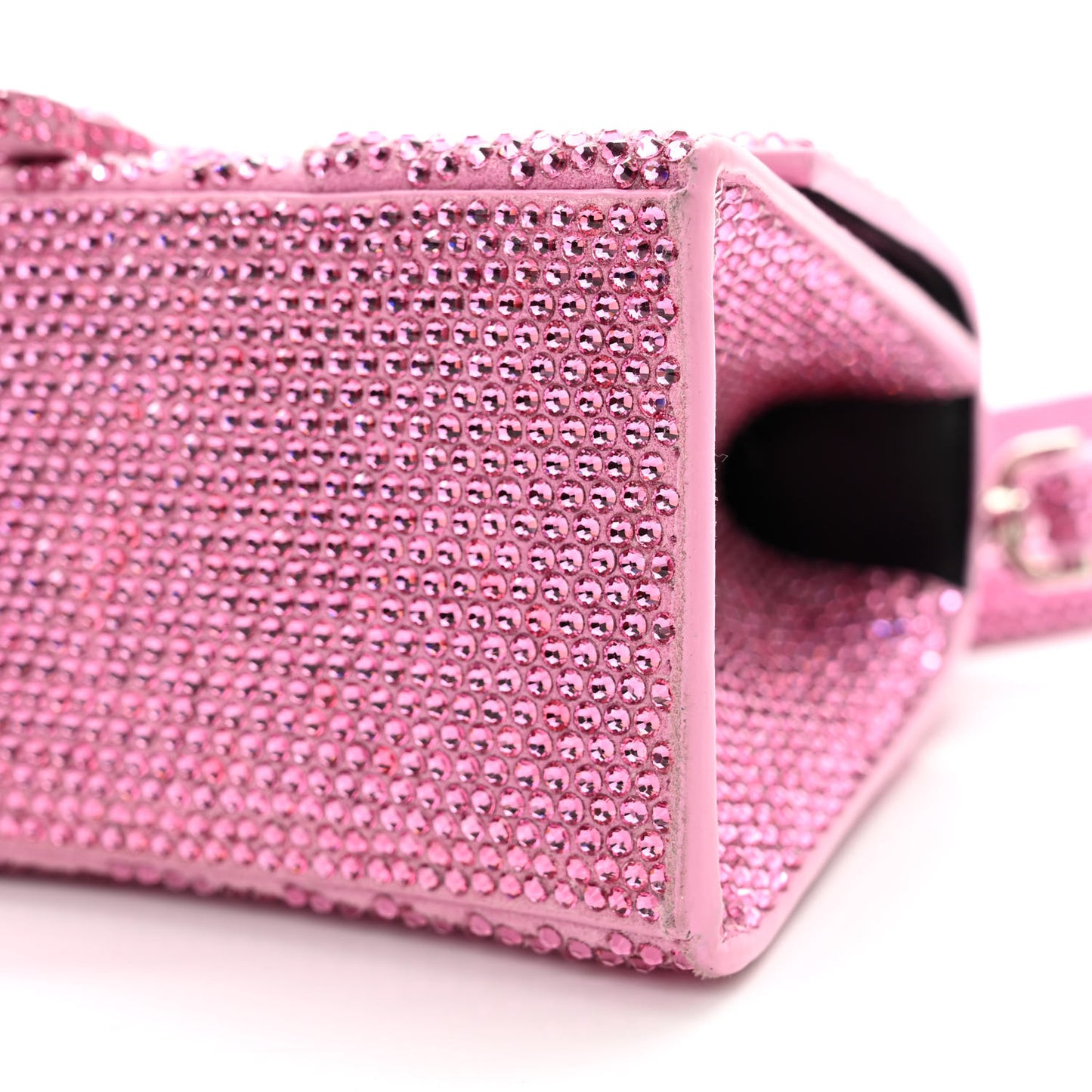 Strass Suede Hourglass Top Handle Bag XS Pink