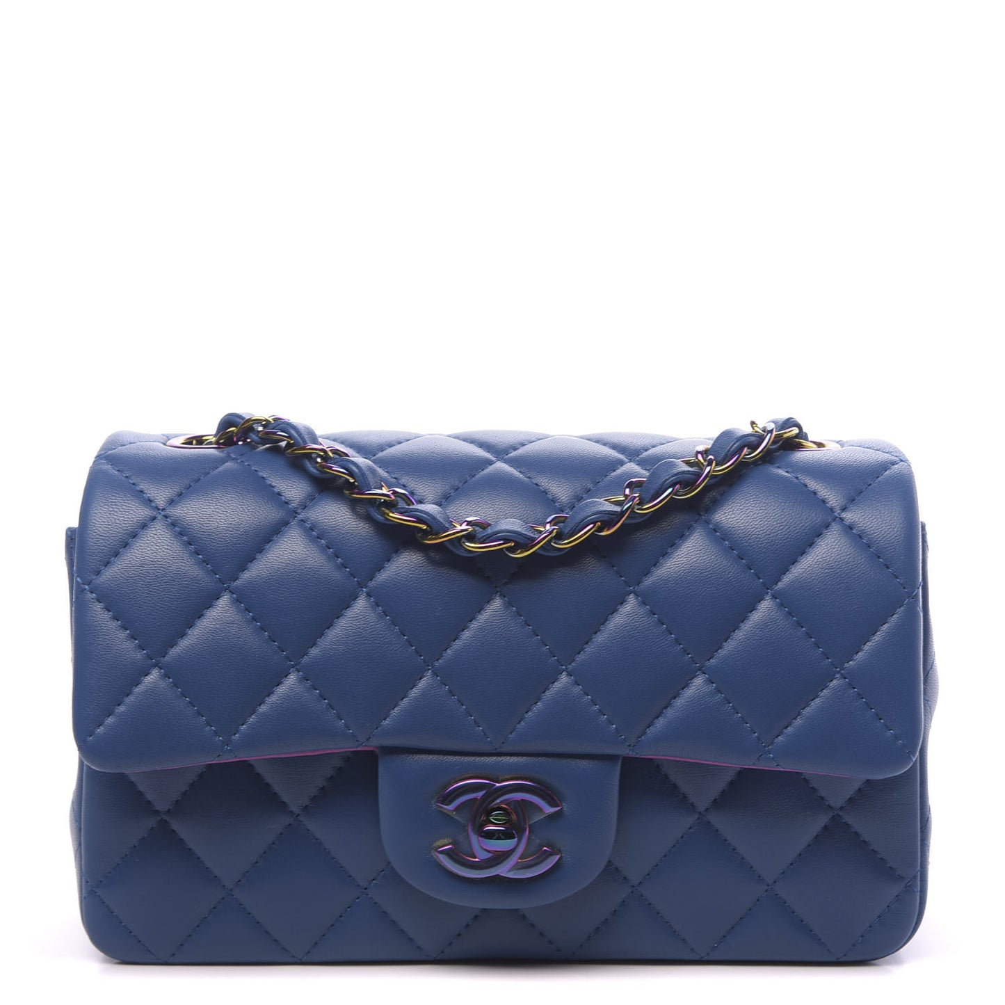 Lambskin Quilted Mini Rectangular Flap Blue Purple