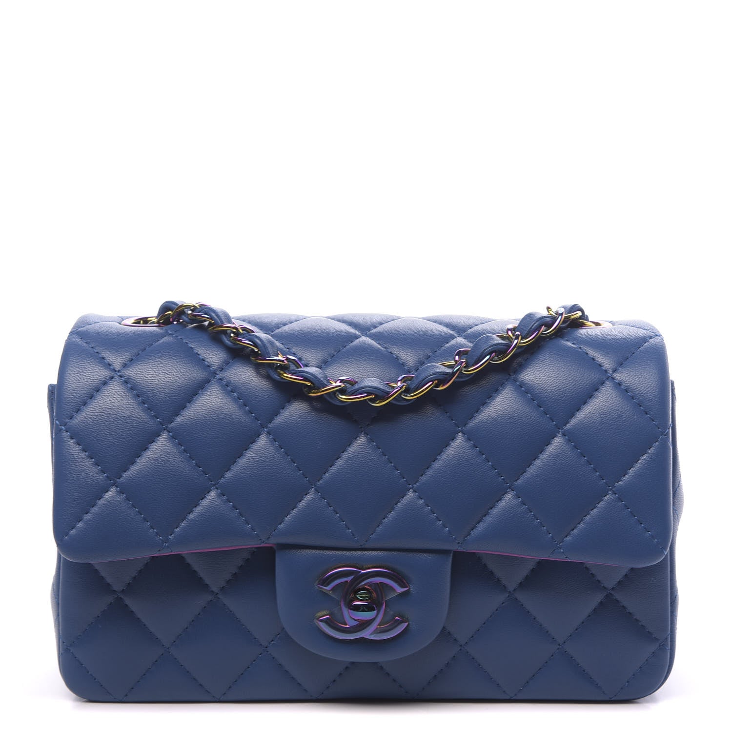 Chanel Lambskin Quilted Mini Rectangular Flap Blue Purple 1 of 10