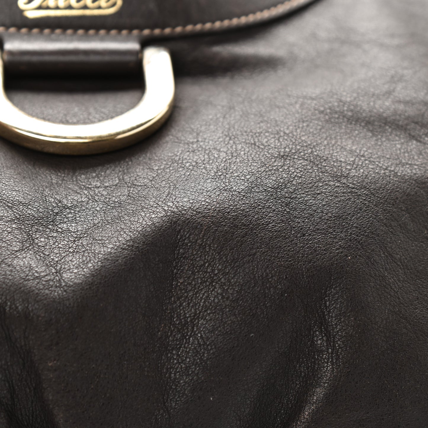 Calfskin Large D Gold Ring Shoulder Bag Chocolate