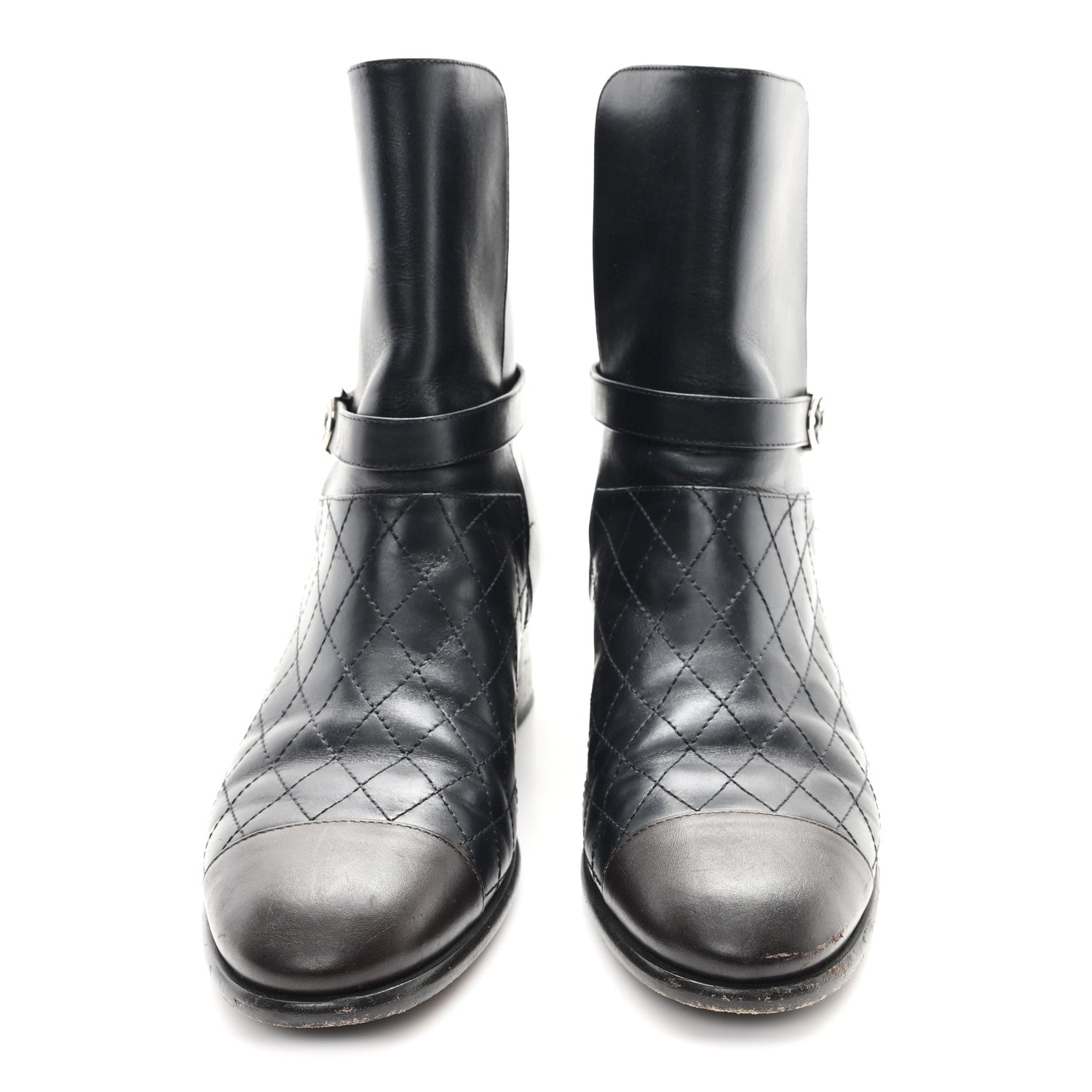 Chanel Calfskin Quilted Cap Toe Boots 41 Black Brown 3 of 10