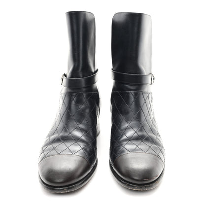 Chanel Calfskin Quilted Cap Toe Boots 41 Black Brown 3 of 10