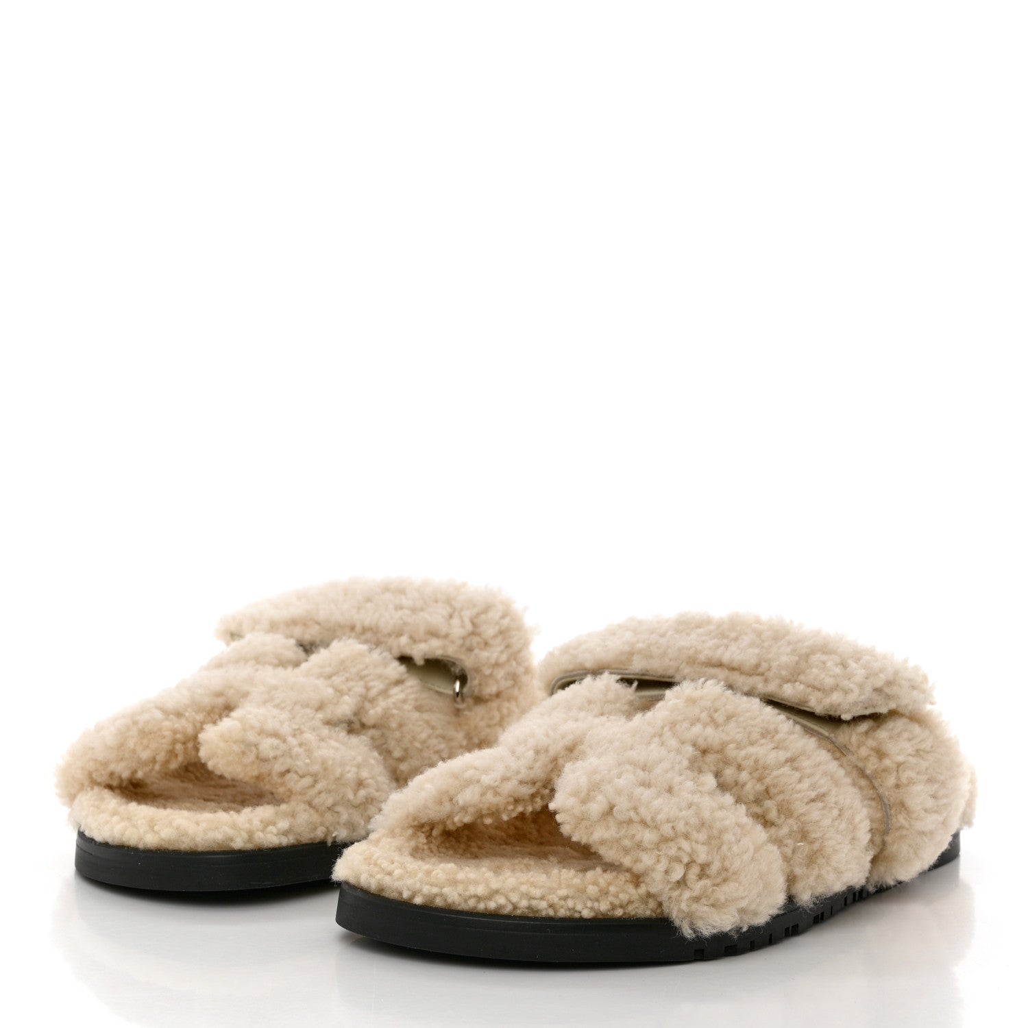 Hermes Woolskin Womens Chypre Sandals 38 Ecru 3 of 9