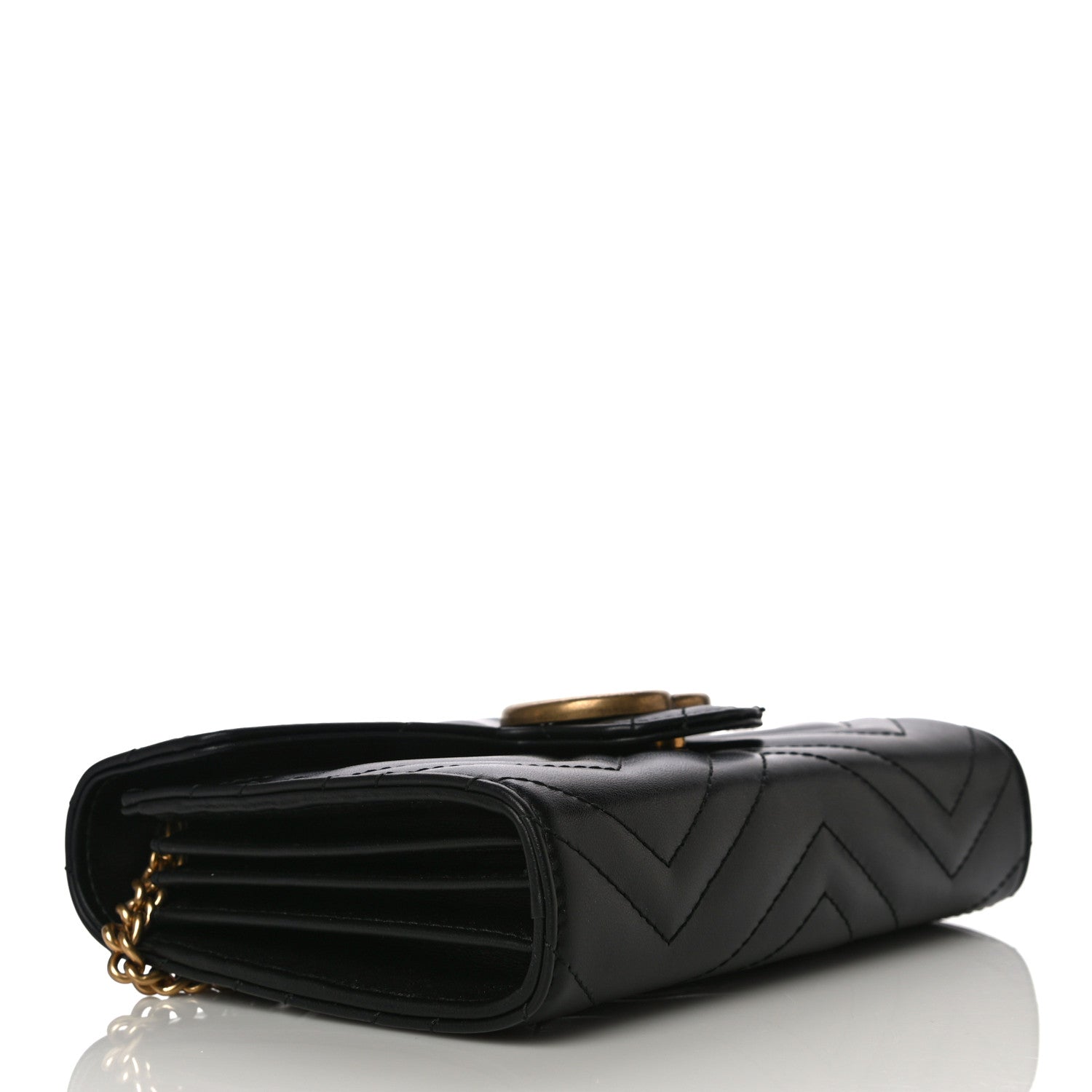Gucci Calfskin Matelasse GG Marmont Chain Wallet Black 4 of 13