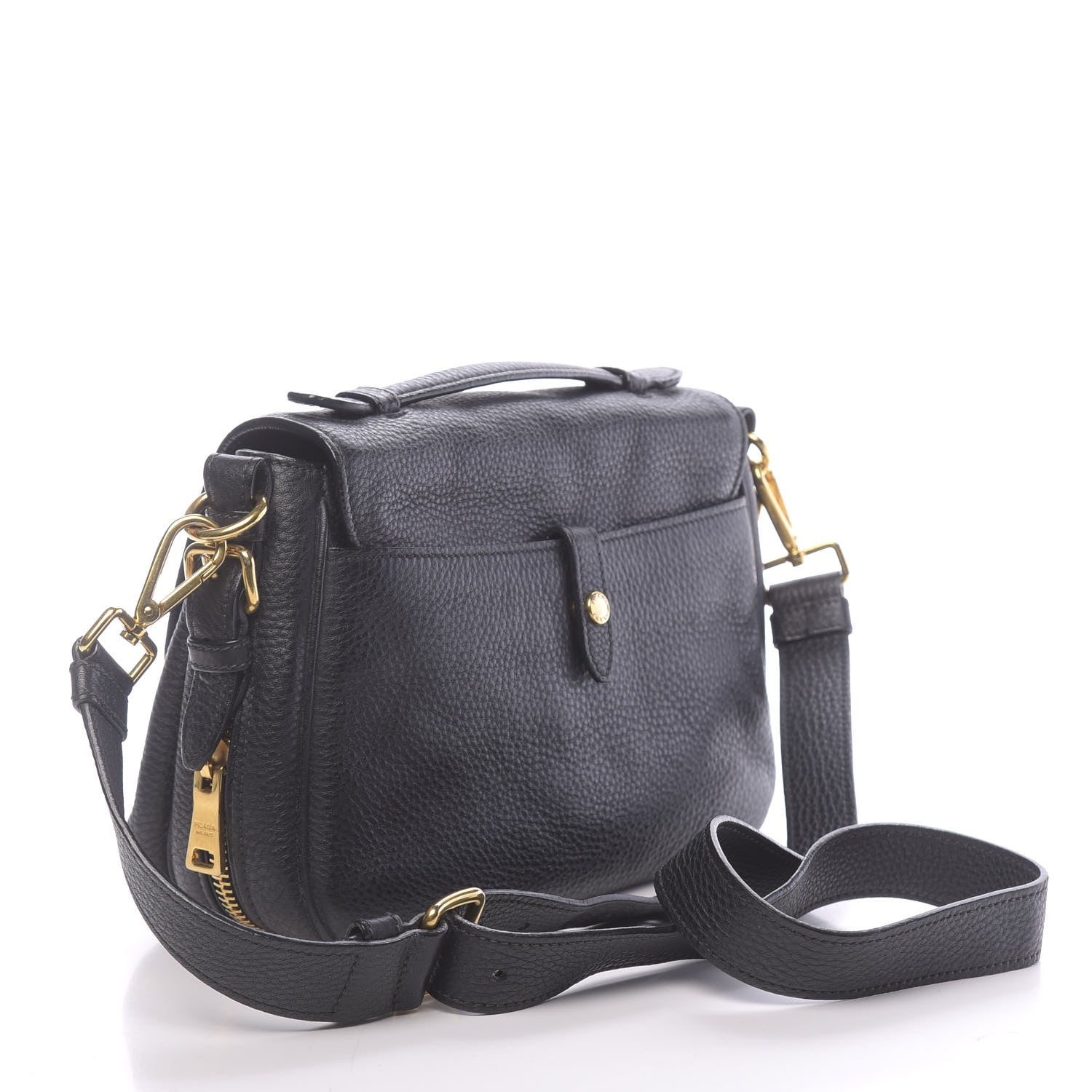 Prada Vitello Daino Push Lock Messenger Bag Black 3 of 10