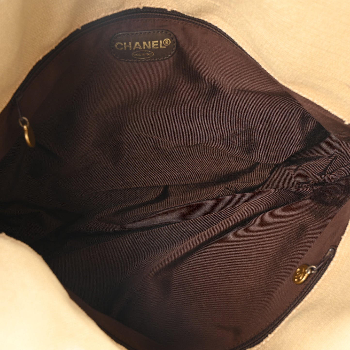 Raffia Calfskin CC Tote Bag Brown