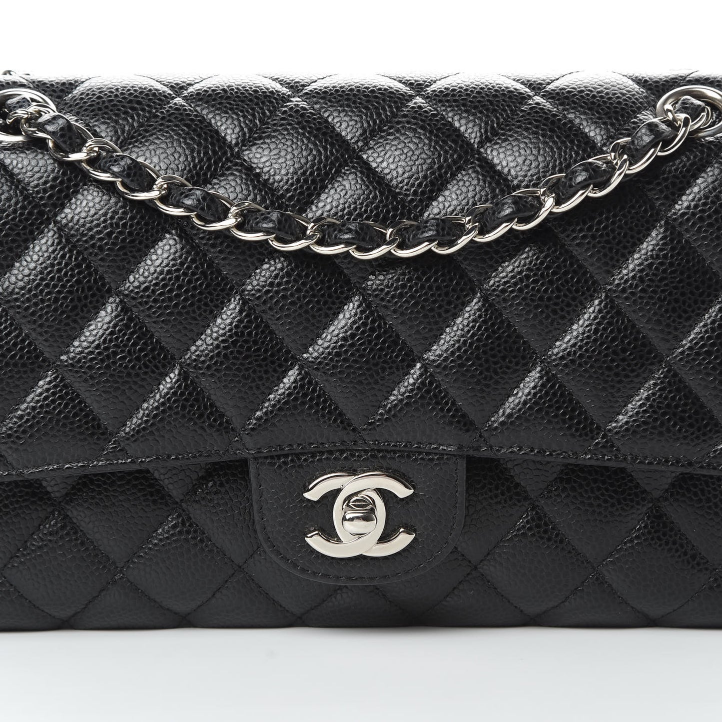 Caviar Quilted Medium Double Flap Black