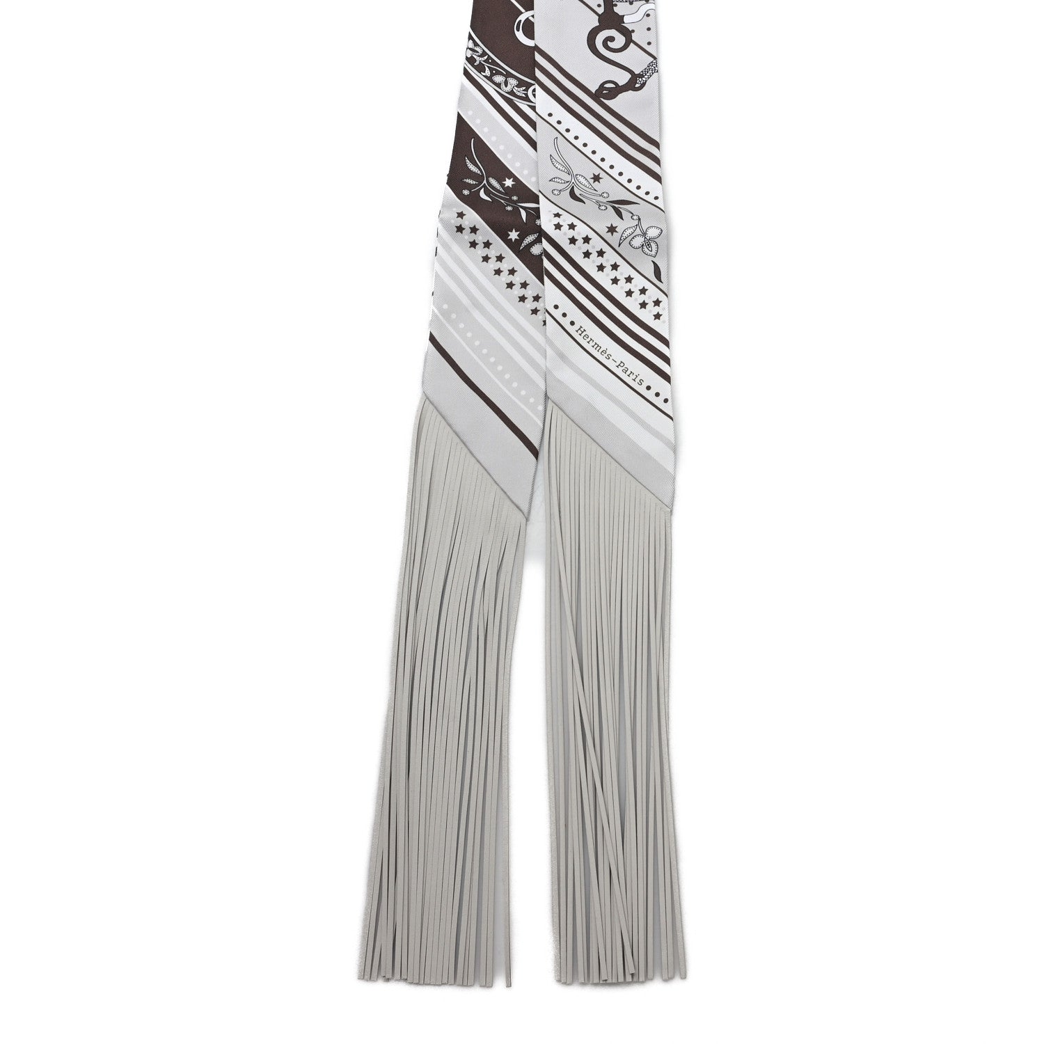 Hermes Silk Festival Des Amazones Bandana Fringed Twilly Craie Brun 2 of 4