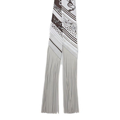 Hermes Silk Festival Des Amazones Bandana Fringed Twilly Craie Brun 2 of 4