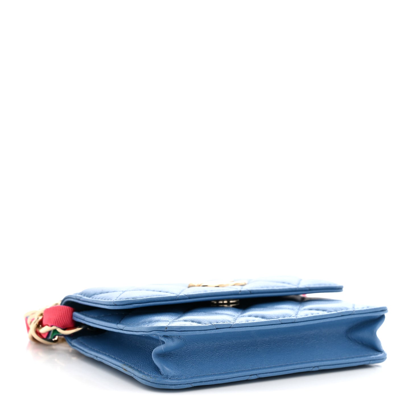 Shiny Lambskin Ribbon Quilted Flap Belt Bag Blue