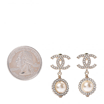 Chanel Crystal Pearl CC Drop Earrings Gold 2 of 5