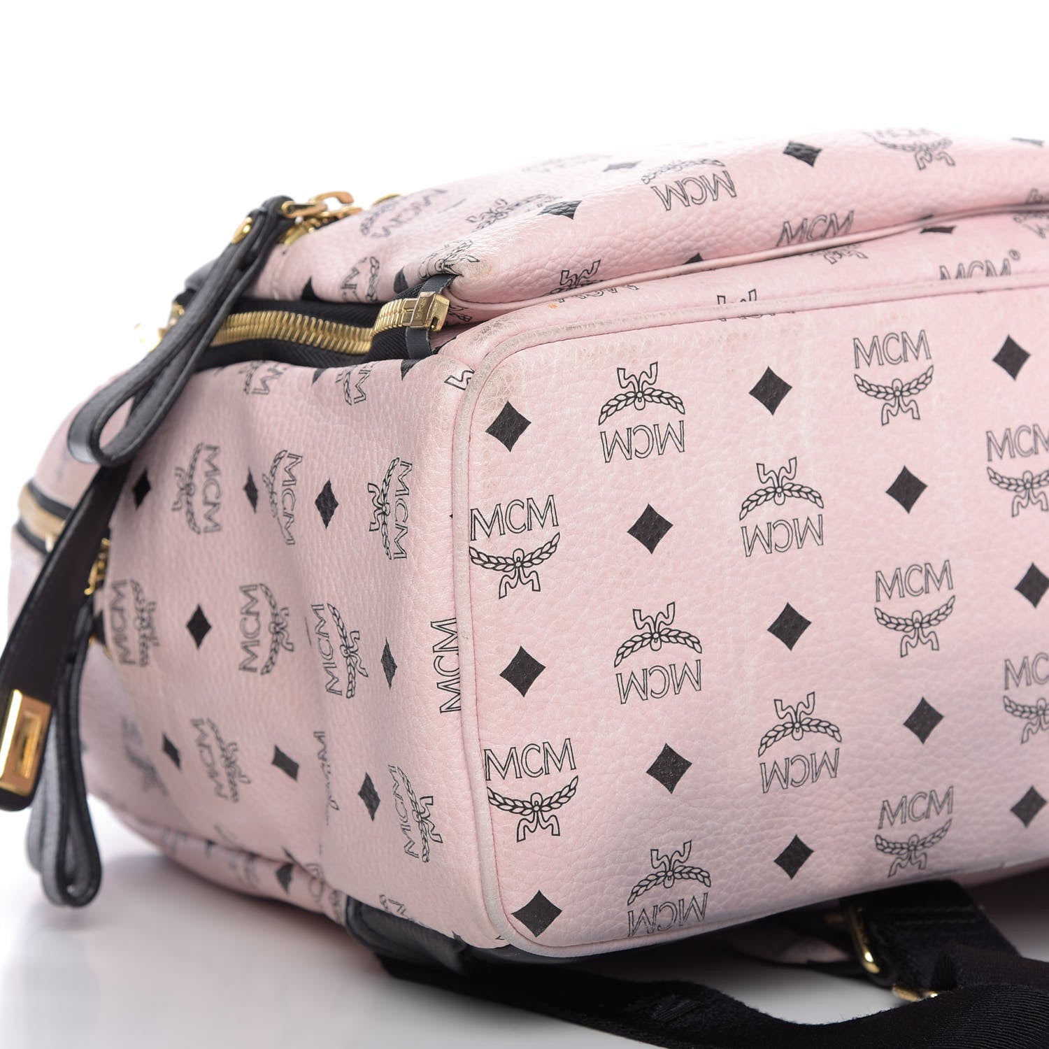 MCM Visetos Studded Medium Dual Stark Backpack Chalk Pink Black 5 of 8