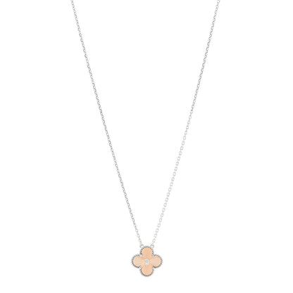 Van Cleef & Arpels 18K White Rose Gold Diamond Guilloche Vintage Alhambra Pendant Necklace 1 of 6