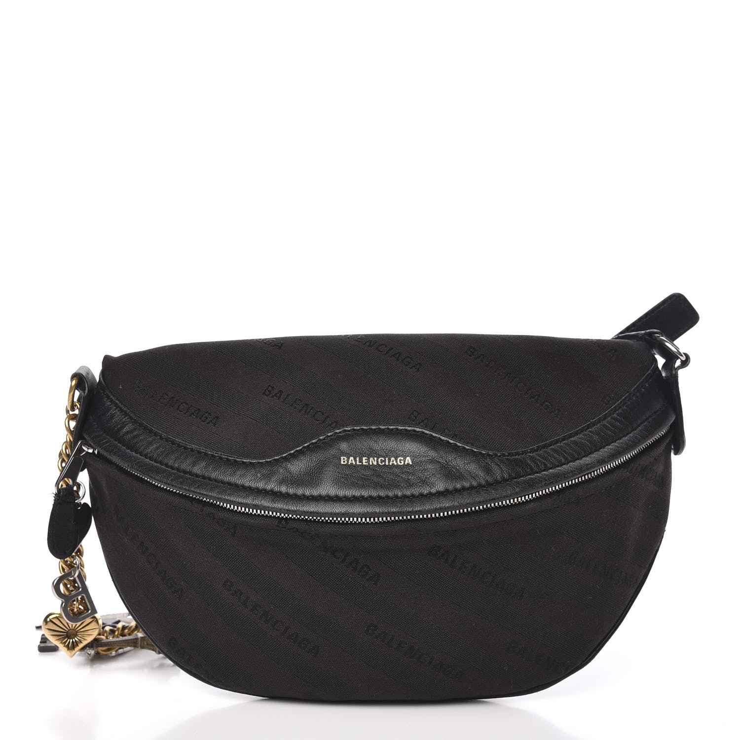 Balenciaga Canvas Jacquard Diagonal Allover Logo XS Souvenir Belt Bag Black 1 of 11