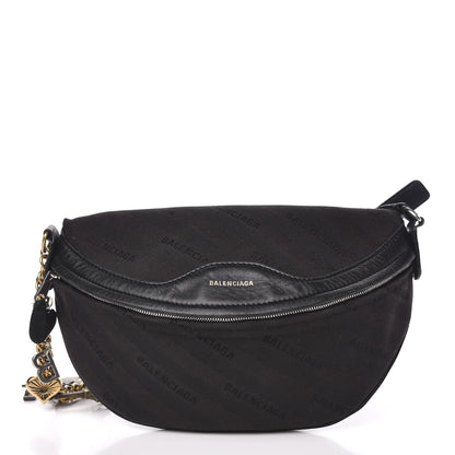 Balenciaga Canvas Jacquard Diagonal Allover Logo XS Souvenir Belt Bag Black 1 of 11